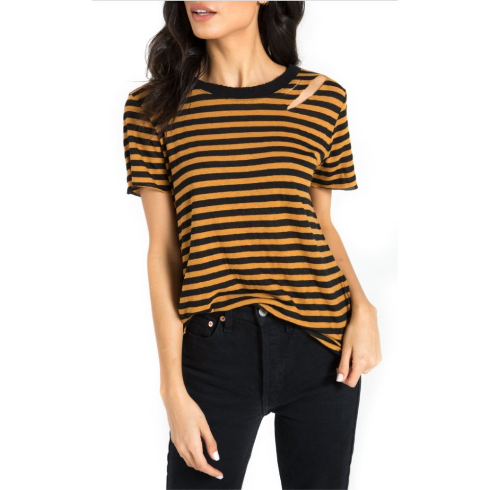 n:philanthropy Atlas Stripe Tee in Black Meerkat
